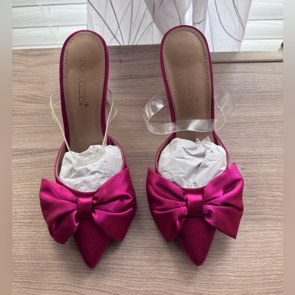 Shoe Dazzle Magenta Bow Heels Size 6 - Picture 11 of 14